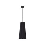 Lampa wisząca Zing w kolorze czarnym, z kloszem w kształcie stożka. Zawieszona na cienkim przewodzie, z montażem sufitowym. Przeznaczona na jedną żarówkę E27. Prosty, nowoczesny design, idealna do wnętrz.