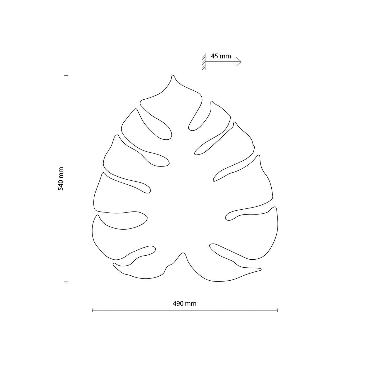 Monstera XL kinkiet w kształcie liścia, zielony. Wymiary: 540 mm wysokości, 490 mm szerokości, 45 mm grubości. Przeznaczony na 4 żarówki G9. Prosty, nowoczesny design, idealny do różnych aranżacji wnętrz.