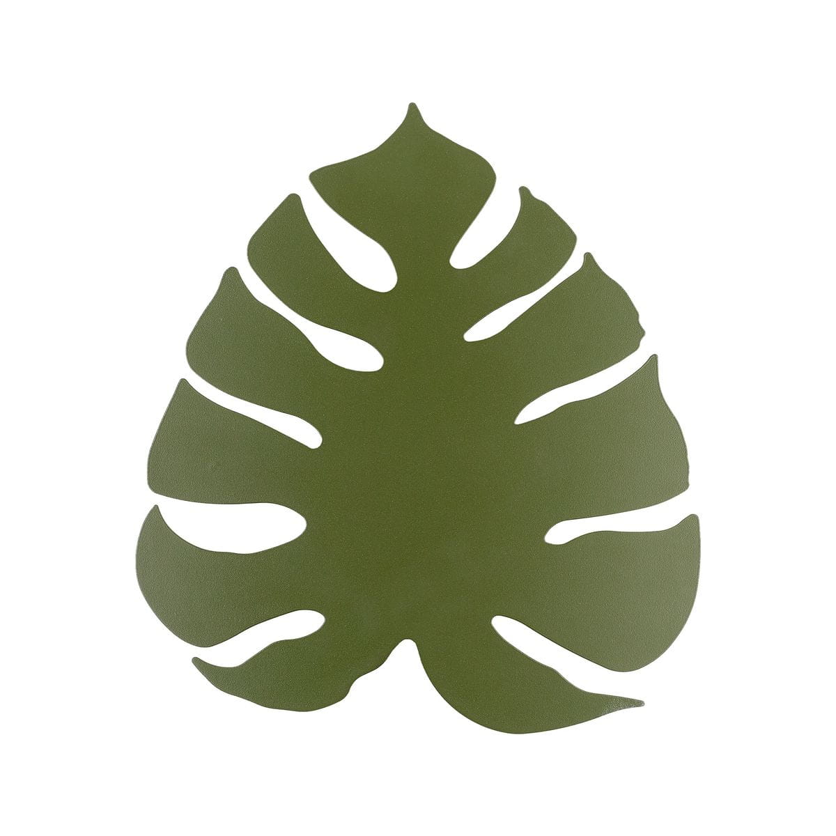 Kinkiet Monstera XL w kształcie liścia, w kolorze zielonym, wykonany z matowego materiału. Produkt z widocznymi nacięciami, montowany na ścianie, idealny do wnętrz w stylu naturalnym. Wymiary i detale montażowe nie są widoczne.