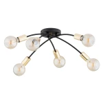 Lensi Mix lampa sufitowa z sześcioma żarówkami E27, czarną podstawą i złotymi detalami. Ułożona w formie rozpostartych ramion, z przezroczystymi kloszami, w stylu nowoczesnym. Idealna do wnętrz.