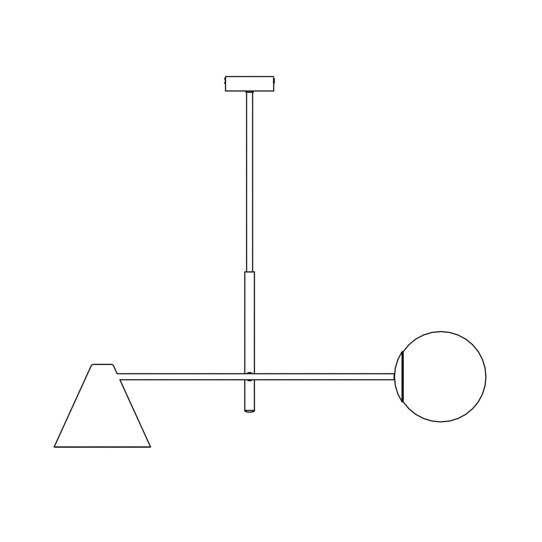 Lampa wisząca Hermes w kolorze białym z miejscem na żarówki E27 i E14. Posiada minimalistyczny design z geometrycznymi kształtami: stożkiem oraz okrągłą głowicą, zwisającą na cienkim metalowym ramieniu.