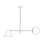 Lampa wisząca Hermes w kolorze białym z miejscem na żarówki E27 i E14. Posiada minimalistyczny design z geometrycznymi kształtami: stożkiem oraz okrągłą głowicą, zwisającą na cienkim metalowym ramieniu.