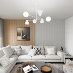 Lampa wisząca Hermes z trzema kulistymi i trzema stożkowymi kloszami w kolorze białym, zawieszona pod sufitem w nowoczesnym wnętrzu. Widoczne detale to minimalistyczna konstrukcja oraz eleganckie wykończenie.