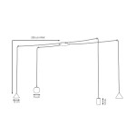 Lampa wisząca Fuji z czarną i złotą oprawą, przeznaczona na cztery źródła światła E14/GU10/GX53. Kształt podłużny, wisi na dwóch cienkich przewodach. Wymiary: długość maks. 200 cm, wysokość 12 cm (trójkąt), 10 cm (kwadrat), 15 cm (kulka).