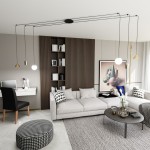 Lampa wisząca Fuji 6xE14/GU10/GX53 w kolorze czarnym i złotym, z sześcioma źródłami światła. Zawieszona na cienkich linkach, umieszczona w nowoczesnym wnętrzu, nad kanapą. W tle widoczna biblioteczka i stół kawowy.