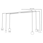 Lampa wisząca Fuji z sześcioma oprawami E14/GU10/GX53 w kolorze czarnym i złotym. Wymiary: długość maks. 200 cm, wysokość pojedynczych elementów 10-15 cm. Kształty: trójkąt, kwadrat, kula. Nowoczesny design, idealna do różnych wnętrz.