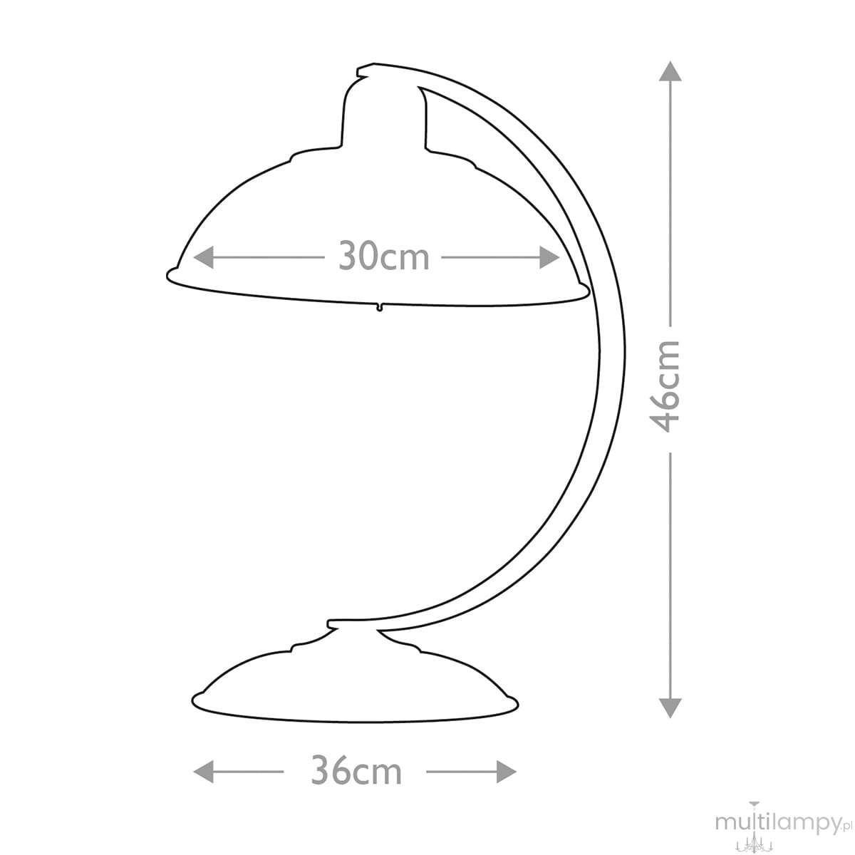Kremowa lampka stołowa Franklin o wysokości 46 cm i średnicy klosza 30 cm, z okrągłą podstawą o średnicy 36 cm. Prosty, elegancki kształt z delikatnym, łukowym ramieniem. Idealna do biura lub sypialni.