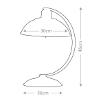 Kremowa lampka stołowa Franklin o wysokości 46 cm i średnicy klosza 30 cm, z okrągłą podstawą o średnicy 36 cm. Prosty, elegancki kształt z delikatnym, łukowym ramieniem. Idealna do biura lub sypialni.
