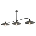 Lampa wisząca Foster 3xE27 w kolorze czarnym, z trzema okrągłymi kloszami, zawieszona na cienkim, metalowym ramieniu. Klosze mają matowe wykończenie, a w ich wnętrzu umieszczone są żarówki. Ujęcie z przodu, na białym tle.