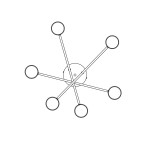 Lampa sufitowa Halo z sześcioma oprawami GX53, w kolorze czarnym. Złożona z centralnej podstawy oraz promieniście rozłożonych ramion, na końcu których znajdują się okrągłe gniazda na żarówki. Ujęcie z góry, pokazujące całą konstrukcję.