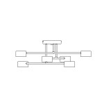 Lampa sufitowa Halo, czarna, z sześcioma oprawami GX53. Konstrukcja z prostokątnymi kloszami, umieszczona na płaskim podwieszeniu. Ujęcie frontalne, pokazujące równomierne rozmieszczenie kloszy. Idealna do nowoczesnych wnętrz.