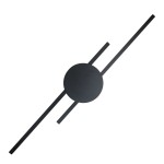 Kinkiet Java 2xLED/30W w kolorze czarnym, o okrągłej podstawie i dwóch prostokątnych ramionach, zamontowany pod kątem. Stylowy design, idealny do nowoczesnych wnętrz. Tło białe, co podkreśla minimalistyczny charakter lampy.