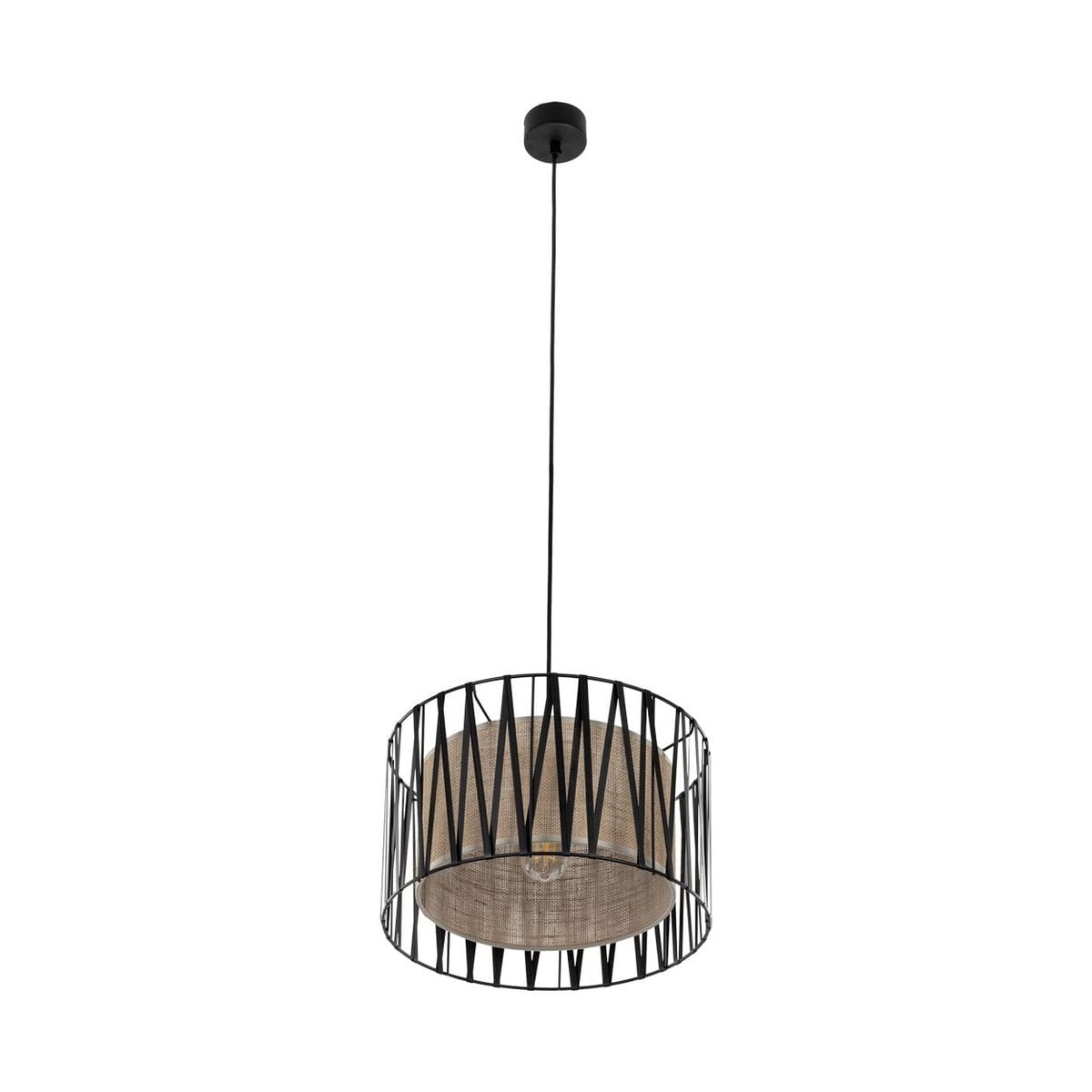 Lampa wisząca Harmony 1xE27 w kolorze czarnym z brązowym abażurem. Otwarta konstrukcja z metalowymi elementami tworzy nowoczesny wygląd. Zawieszona na cienkim kablu, idealna do aranżacji wnętrz.
