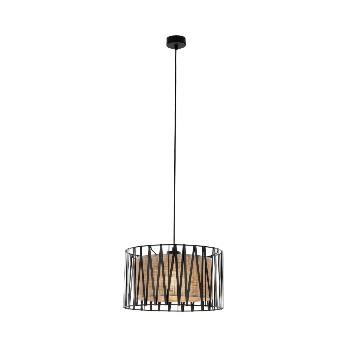 Lampa wisząca Harmony z oprawą w kolorze czarnym i brązowym, z okrągłym kloszem z metalowymi szczelinami. Zawieszona na długim przewodzie, wygląda nowocześnie i elegancko. Wnętrze klosza jest jasne, co zapewnia przyjemne oświetlenie.
