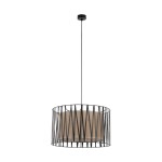 Lampa wisząca Harmony 3xE27 w kolorze czarnym i brązowym, o cylindrycznym kształcie, z metalową siatką i tekstylnym kloszem. Zawieszona na cienkim przewodzie, z minimalistycznym designem, idealna do nowoczesnych wnętrz.