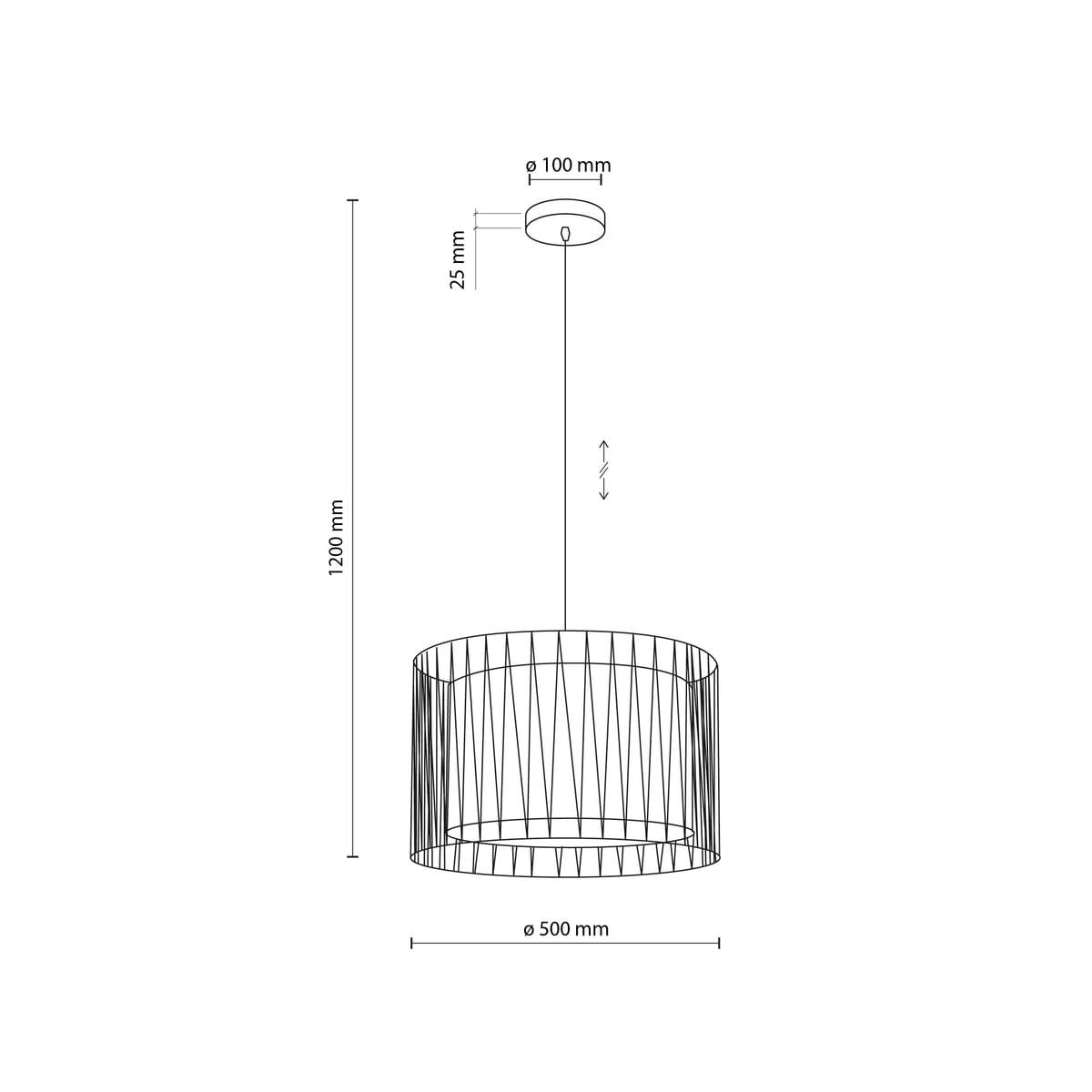 Lampa wisząca Harmony 3xE27 w kolorze czarnym i brązowym, o okrągłym kloszu z metalowej siatki. Wymiary: wysokość 1200 mm, średnica klosza 500 mm. Uchwyt sufitowy o średnicy 100 mm, głębokości 25 mm. Idealna do nowoczesnych wnętrz.