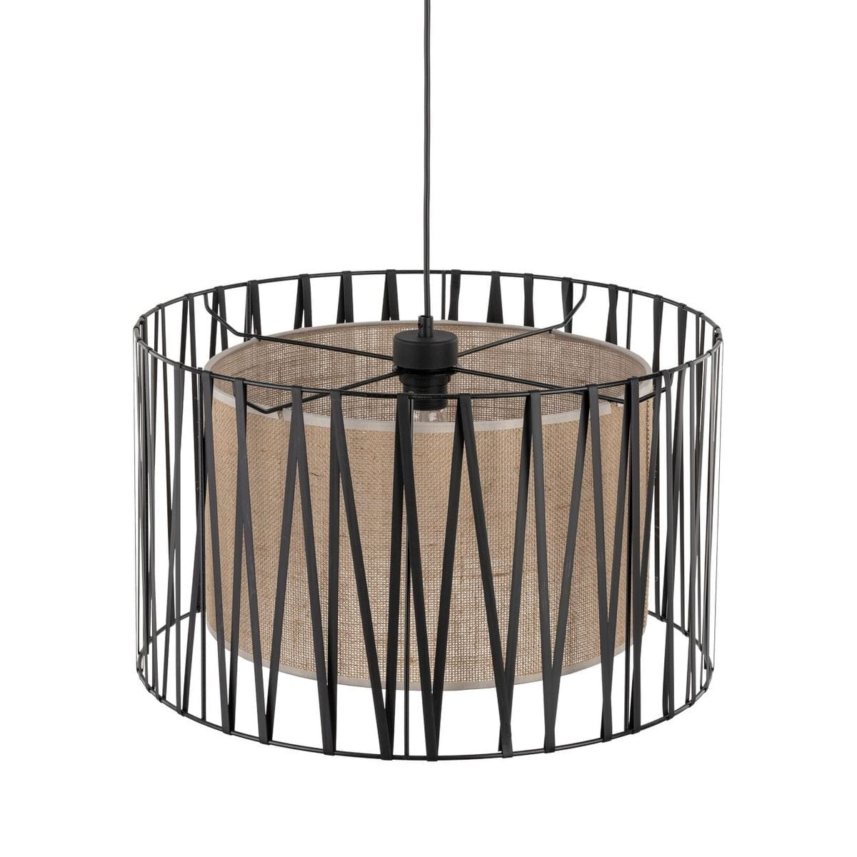 Lampa wisząca Harmony 3xE27 w kolorze czarnym i brązowym. Okrągła, metalowa konstrukcja z wyraźnymi, pionowymi szczelinami, z wewnętrznym abażurem w odcieniu brązowym. Zawieszona na cienkim przewodzie, widoczna z boku.