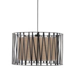 Lampa wisząca Harmony 3xE27 w kolorze czarnym i brązowym, z metalowym kloszem w formie ażurowej siatki oraz brązowym materiałowym wnętrzem. Ujęcie z boku, zawieszona na cienkim kablu. Wymiary klosza sugerują średnią wielkość.