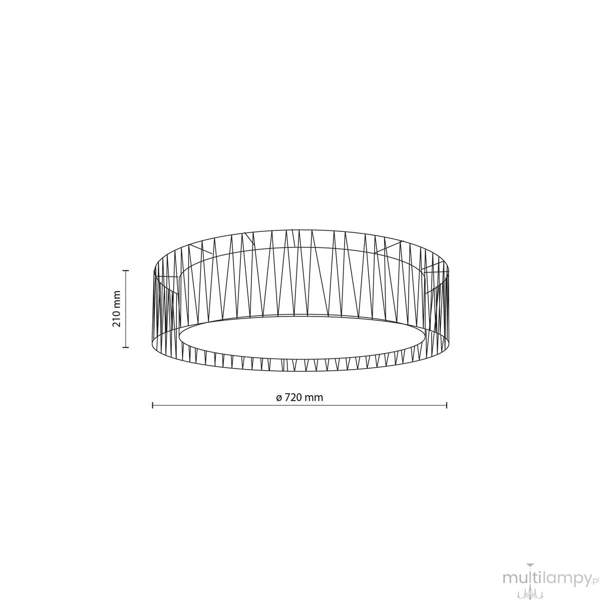 Lampa sufitowa Harmony D72 w kolorze czarnym i brązowym, z czterema miejscami na żarówki E27. Okrągła konstrukcja o średnicy 720 mm i wysokości 210 mm, z geometrycznym wzorem. Idealna do nowoczesnych wnętrz.