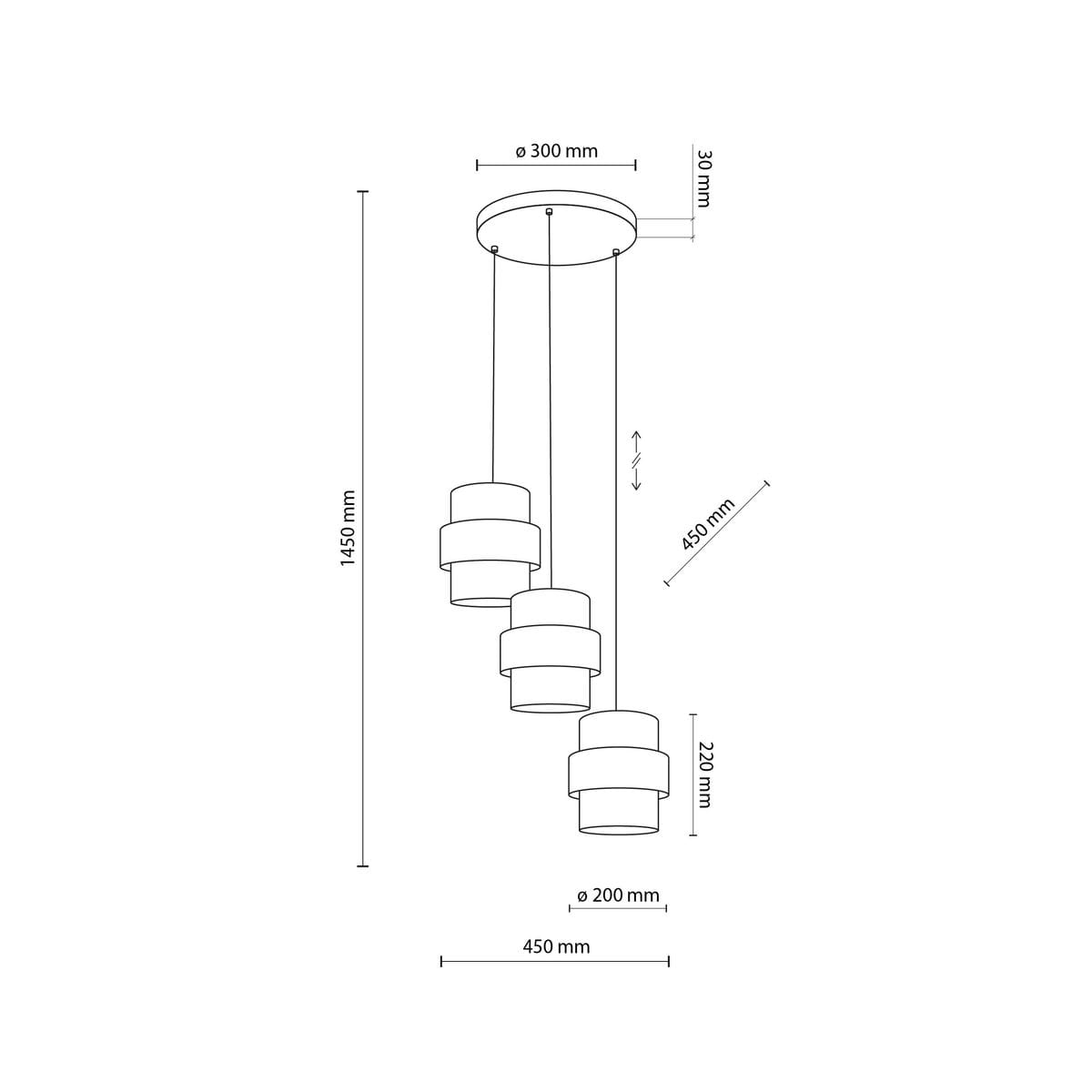 Lampa wisząca Calisto 3xE27 w kolorze czarnym i brązowym. Trzy cylindryczne klosze zawieszone na cienkich linkach, z metalowym mocowaniem. Wymiary: średnica 300 mm, wysokość 1450 mm. Idealna do nowoczesnych wnętrz.