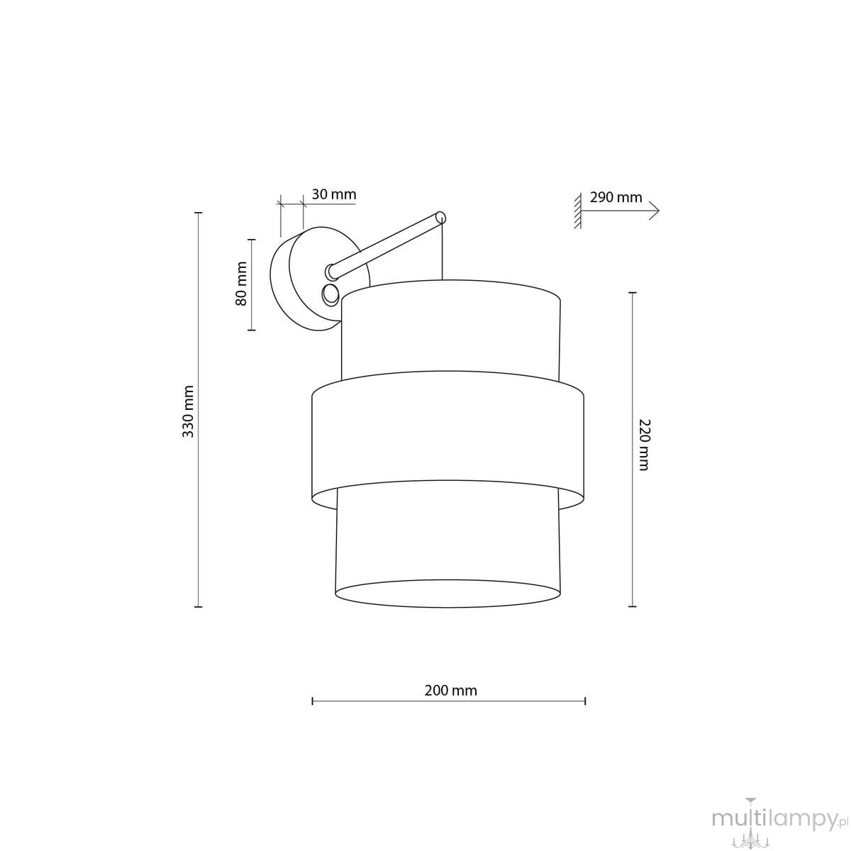 Kinkiet Calisto 1xE27 w kolorze czarnym, o średnicy 200 mm i wysokości 330 mm. Posiada okrągłą podstawę i cylindryczny klosz. Wymiary: 290 mm głębokości, 80 mm szerokości. Montowany na ścianie, z eleganckim, nowoczesnym designem.