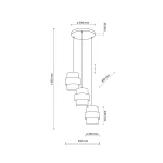 Lampa wisząca Calisto 3xE27 w kolorze czarnym, z trzema okrągłymi kloszami umieszczonymi na różnych wysokościach, zawieszona na długich linkach. Średnica kloszy wynosi 200 mm, a całkowita wysokość lampy to 1450 mm.
