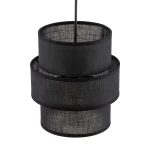 Lampa wisząca Calisto D20 w kolorze czarnym, z dwiema okrągłymi, teksturowanymi abażurami, umieszczona na cienkim, czarnym przewodzie. Przeznaczona na żarówkę E27, prezentuje nowoczesny design.