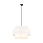Lampa wisząca Calisto D50 w kolorze czarnym i białym, składająca się z trzech okrągłych, transparentnych kloszy. Zawieszona na cienkim czarnym przewodzie, z prostym, okrągłym mocowaniem sufitowym. Idealna do nowoczesnych wnętrz.