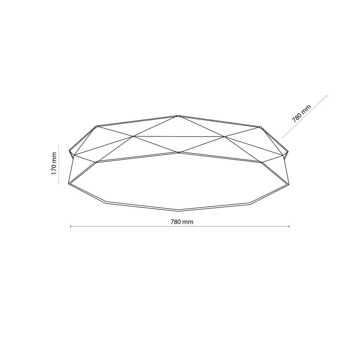 Plafon Kantoor 6xE27 w kolorze białym, o wymiarach 780 mm średnicy i 170 mm wysokości. Posiada geometryczną, wielokątną konstrukcję z widocznymi detalami, idealny do nowoczesnych wnętrz.