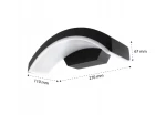 Kinkiet elewacyjny LED Bella w kolorze czarnym, z zaokrąglonym kształtem. Wymiary: 270 mm długości, 110 mm szerokości, 67 mm wysokości. Materiał metalowy z białą osłoną, montowany na ścianie. Idealny do oświetlenia zewnętrznego.