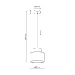 Lampa wisząca Duo D20 w kolorze brązowym z jutą, z oprawką na żarówkę E27. Posiada cylindryczny klosz o średnicy 200 mm i wysokości 1600 mm, zawieszony na cienkim przewodzie. Elementy montażowe w zestawie.