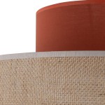 Lampa wisząca Duo D38 z brązowym abażurem i elementami z juty. Ujęcie z góry, pokazujące fakturę jutowej tkaniny oraz górną część w kolorze brązowym. Widoczny detal wykończenia w postaci białej lamówki.