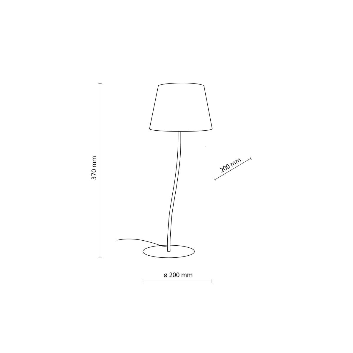 Lampka stołowa Nicola z brązowym stelażem i kloszem z naturalnego lnu, o wysokości 370 mm i średnicy podstawy 200 mm. Klosz ma kształt stożkowy, a całość wyróżnia minimalistyczny design. Idealna do użytku domowego.