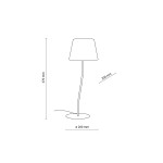 Lampka stołowa Nicola z brązowym stelażem i kloszem z naturalnego lnu, o wysokości 370 mm i średnicy podstawy 200 mm. Klosz ma kształt stożkowy, a całość wyróżnia minimalistyczny design. Idealna do użytku domowego.