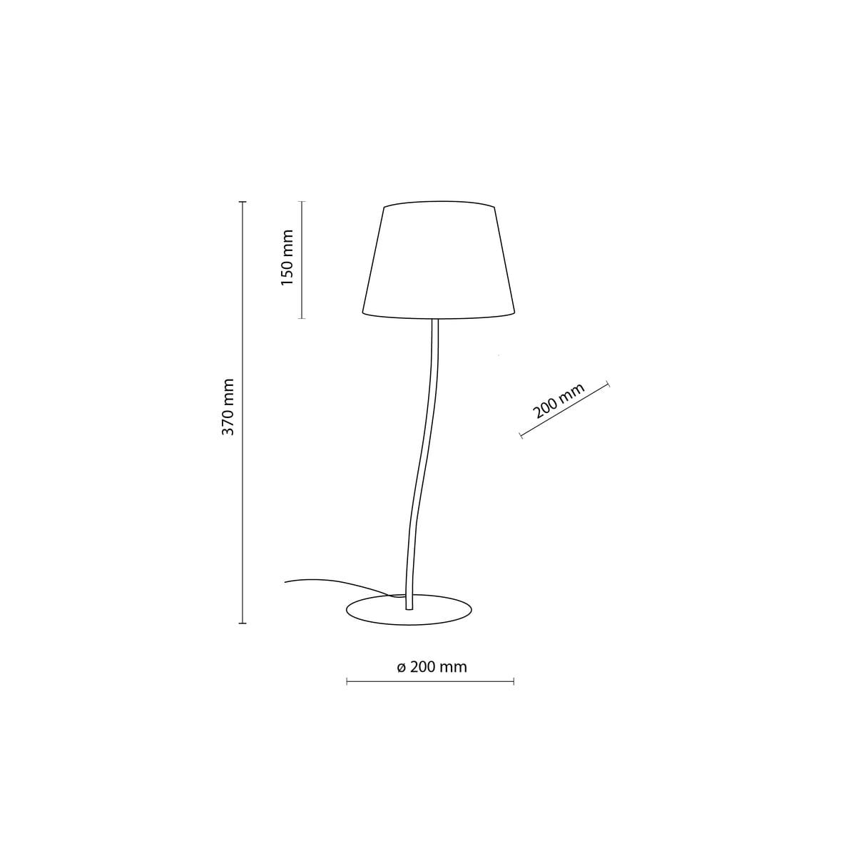 Pomarańczowa lampka stołowa Nicola z kloszem o średnicy 200 mm i wysokości 370 mm, z cienką, zakrzywioną podstawą. Wysokość klosza wynosi 150 mm. Przeznaczona do żarówki E27. Prosta, elegancka forma, idealna do różnych aranżacji wnętrz.