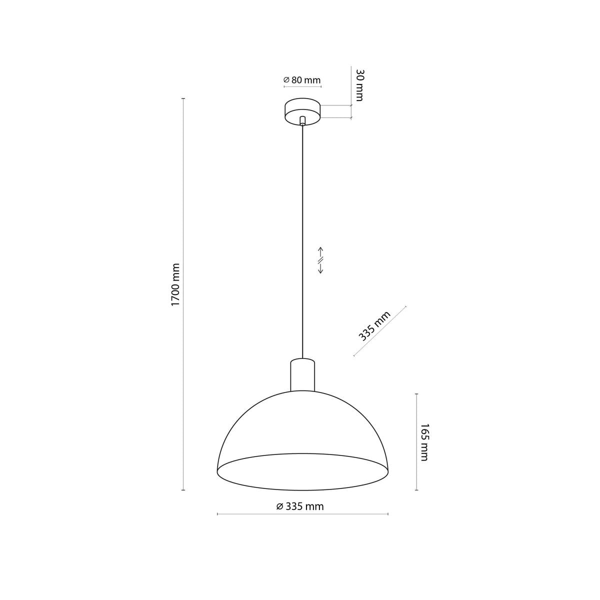 Brązowa lampa wisząca Oslo z jednym gniazdem E27. Kształt półkulisty z średnicą 335 mm i wysokością 165 mm, zawieszona na przewodzie o długości 1700 mm. Górna część z uchwytem o średnicy 80 mm. Prosty, nowoczesny design.