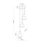 Cairo lampa wisząca z trzema kloszami E27 w kolorze czarnym, zawieszona na długich linkach. Klosze w kształcie cylindrycznym, o średnicy 115 mm, zawieszone na różnej wysokości. Metalowa konstrukcja, elegancki design, idealna do nowoczesnych wnętrz.