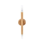 Lampa sufitowa Noble 2xG9 w jasnym drewnie, z okrągłą podstawą i dwiema szklanymi kloszami. Ujęcie z góry, ukazujące prostą, minimalistyczną formę oraz naturalną fakturę drewna.