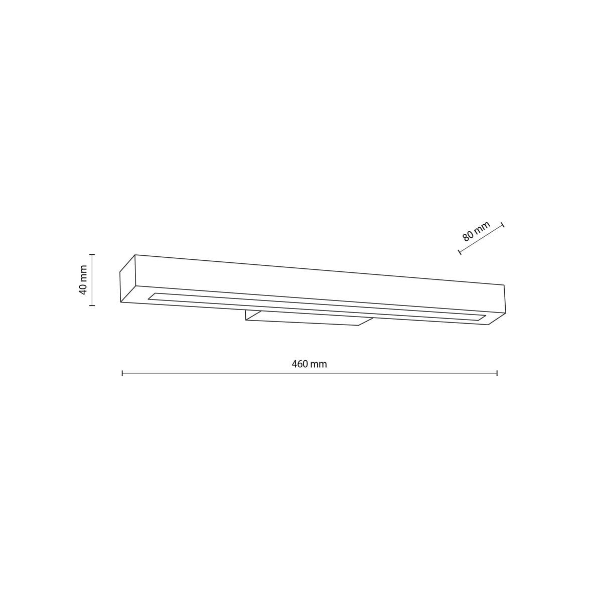 Kinkiet Teo w kolorze ciemnego drewna, z jedną diodą LED o mocy 8W. Prosty, prostokątny kształt, wymiar 460 mm x 80 mm x 40 mm. Montowany na ścianie, idealny do nowoczesnych wnętrz.