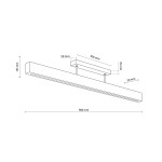 Lampa sufitowa Teo z jedną diodą LED o mocy 22W, w kolorze czarnym z jasnym drewnem. Prosta konstrukcja, wymiary: 960 mm długości, 165 mm wysokości, 50 mm szerokości. Montaż sufitowy, minimalistyczny design.