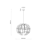 Lampa wisząca Venus L z czarną metalową konstrukcją i jasnym drewnem, o średnicy 630 mm i długości 1800 mm. Zawieszona na cienkim przewodzie, z miejscem na żarówkę E27, w nowoczesnym, minimalistycznym stylu.