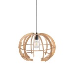 Lampa wisząca Venus M z kloszem w kształcie kuli, wykonana z jasnego drewna, z czarnym trzonkiem na żarówkę E27. Zawieszona na czarnym kablu, z widoczną żarówką w środku. Design minimalistyczny, idealny do nowoczesnych wnętrz.