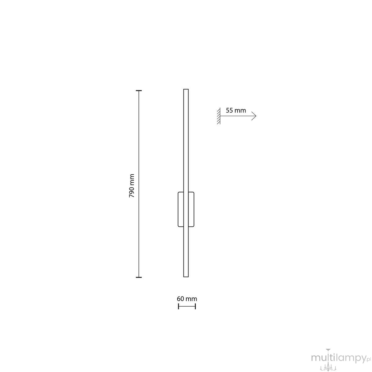 Kinkiet Flash M z jedną diodą LED o mocy 12W, w kolorze czarnym z jasnym drewnem. Posiada wymiary 790 mm wysokości, 60 mm szerokości i 55 mm głębokości. Montowany na ścianie w pionie, minimalistyczny design.