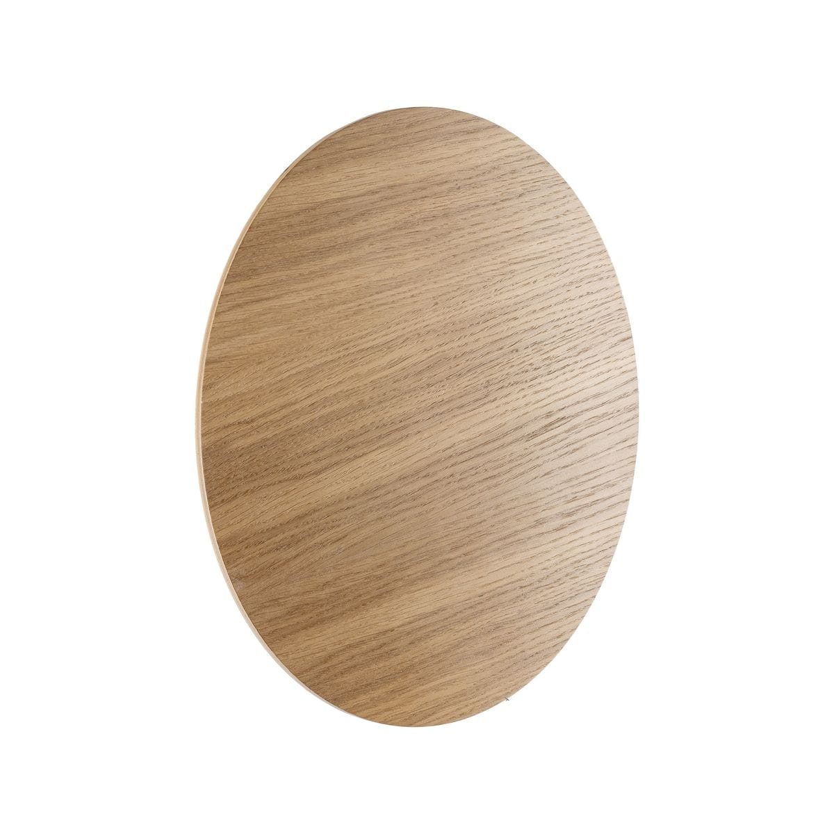 Kinkiet Luna Wood w kolorze naturalnego drewna, o okrągłym kształcie. Widoczna faktura drewna, bez dodatkowych dekoracji. Montowany na ścianie, z miejscem na cztery żarówki G9. Proste tło podkreśla minimalistyczny design.