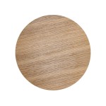 Kinkiet Luna Wood w kolorze jasnego drewna o okrągłym kształcie. Widoczny gładki, teksturowany materiał. Przeznaczony do użycia z czterema żarówkami G9. Produkt leży na białym tle, prezentując naturalne usłojenie drewna.