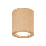 Lampa sufitowa Eve w jasnym drewnie, cylindryczna forma, z widocznym źródłem światła GU10 na dole. Produkt zamontowany sufitowo, o gładkiej, naturalnej fakturze drewna, idealny do nowoczesnych wnętrz.