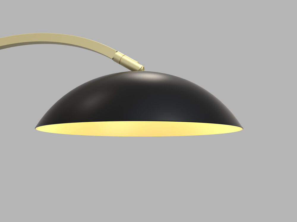 Lampa stołowa Rosskoff 1xLED/10,5W w kolorze czarnym i złotym. Klasyczny, zaokrąglony klosz, wykonany z metalu, zawieszony na złotej podstawie. Ujęcie z boku, pokazujące elegancki kształt i kontrast kolorów.