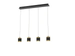 Lampa wisząca Toulouse 4xLED/34W w kolorze czarnym i złotym. Posiada cztery cylindryczne klosze zawieszone na cienkich linkach, montowana do sufitu za pomocą prostokątnej podstawy.