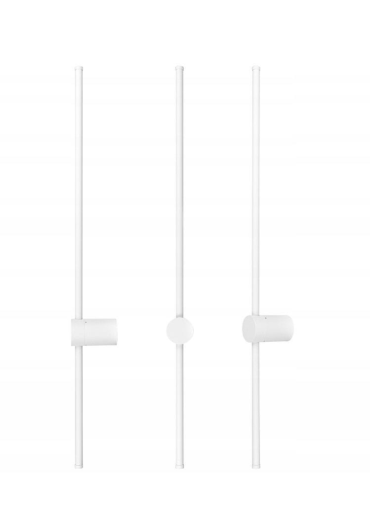 Kinkiet Catrina 90 w kolorze białym, z pojedynczym źródłem LED 14W, o temperaturze barwowej 4000K. Produkt prezentowany z boku, składa się z prostokątnego mocowania i dwóch smukłych, pionowych rur.