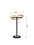 Lampa stołowa Brest w kolorze czarnym i złotym, z okrągłym kloszem o średnicy 25 cm. Wysokość 38 cm, na okrągłej podstawie. Konstrukcja metalowa, z wbudowaną diodą LED o mocy 10,5W. Design nowoczesny, minimalistyczny.